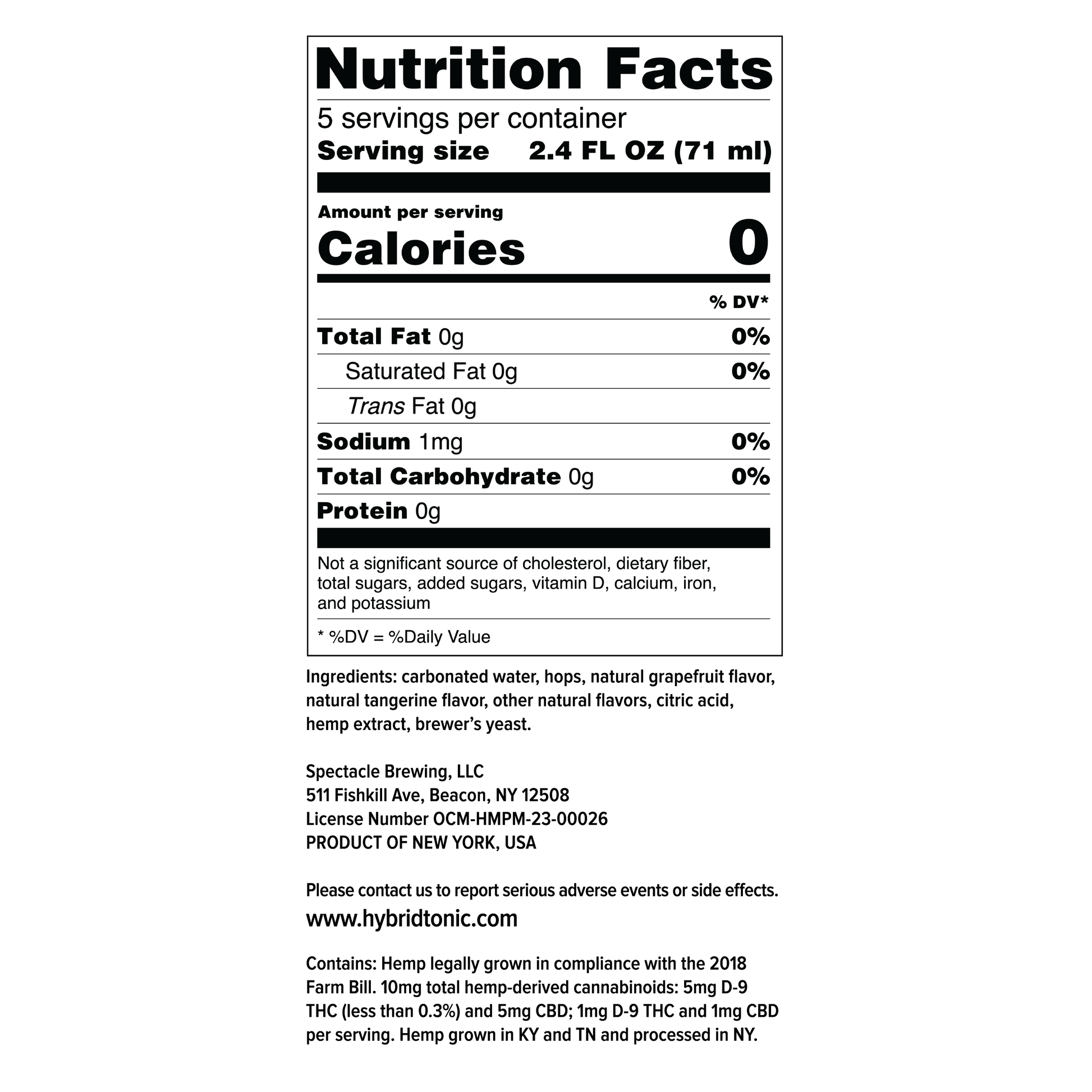 Hybrid Tonic Citrus Sunrise Nutritional Facts