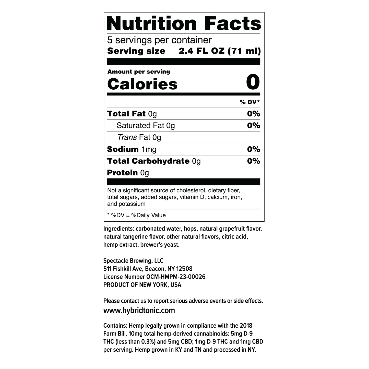 Hybrid Tonic Citrus Sunrise Nutritional Facts